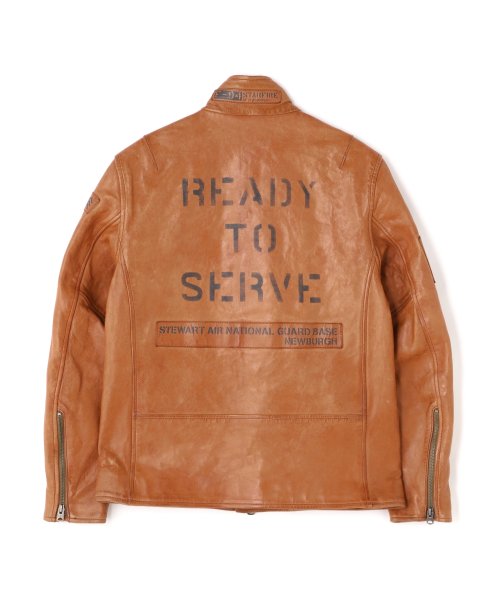 AGED LEATHER STAND ZIP RIDERS JACKET A.N.G. LEATHER STAND ZIP RIDERS JACKET AIR NATIONAL エア ナショナル ガード