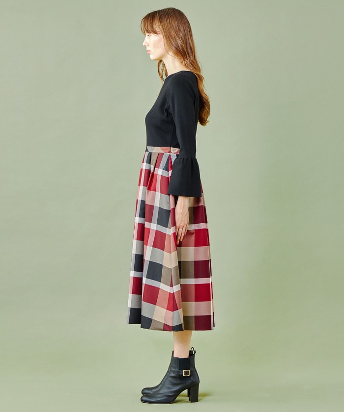 美人百花★クレストブリッジチェックソフティーボイルニットコンビドレス 美人百花コラボ】クレストブリッジチェックソフティーボイル