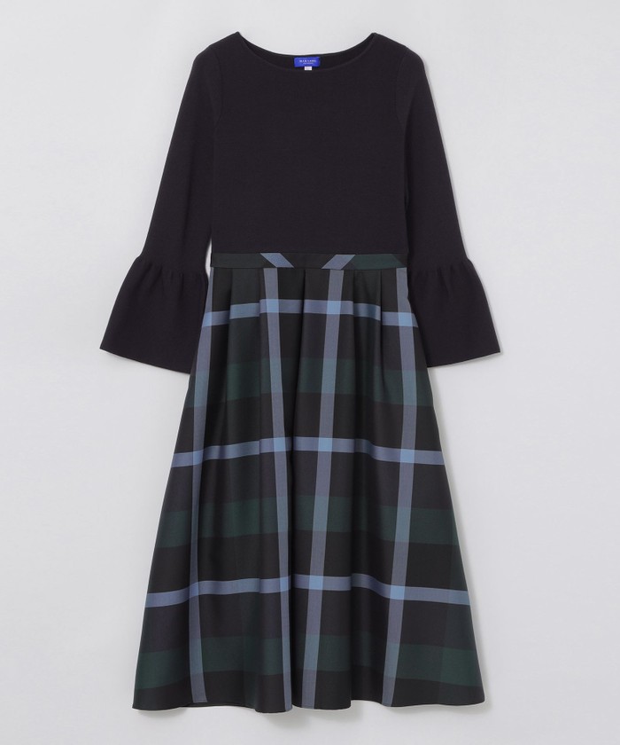 ブルーレーベルクレストブリッジ☆チェッククロッシングツイルニットドッキングドレス 美人百花コラボ】クレストブリッジチェッククロッシングツイルニット