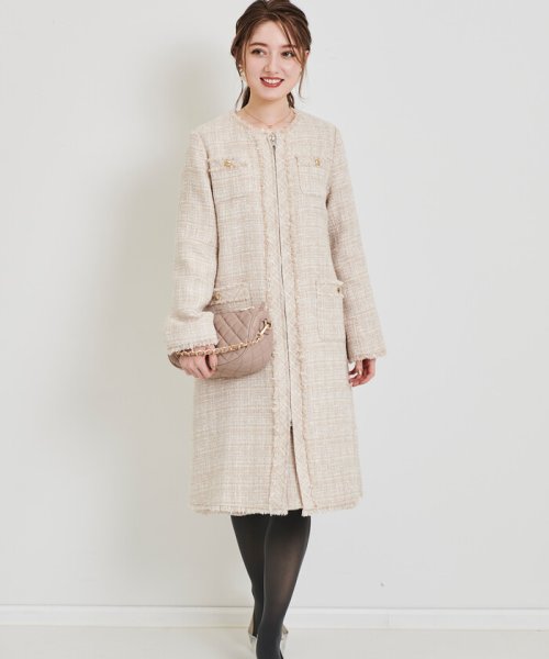 【尾州織】MIXツイードノーカラーコート 