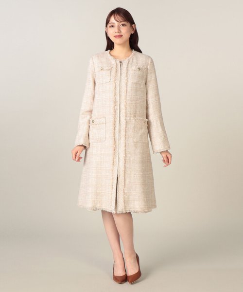 【尾州織】MIXツイードノーカラーコート 