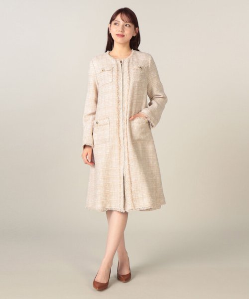 【尾州織】MIXツイードノーカラーコート 