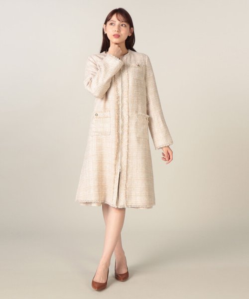 【尾州織】MIXツイードノーカラーコート 