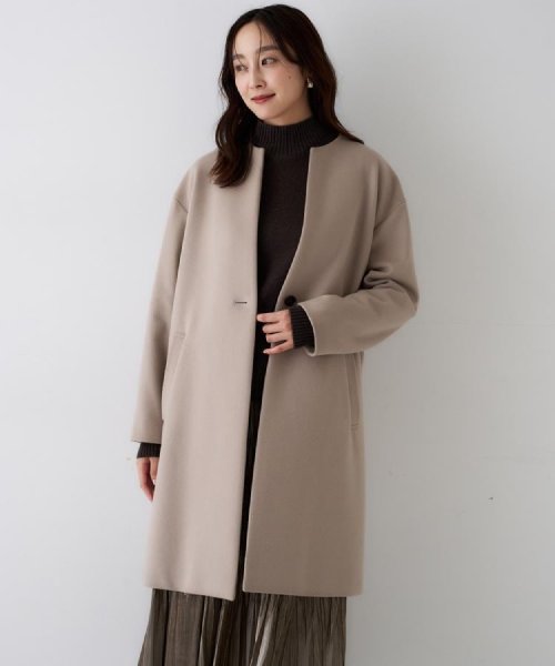 【日本製／通勤／フォーマル】カシミヤ混ノーカラーコート 