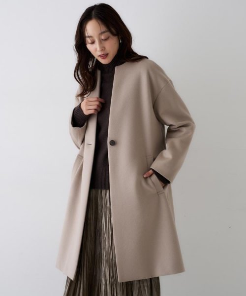 【日本製／通勤／フォーマル】カシミヤ混ノーカラーコート 