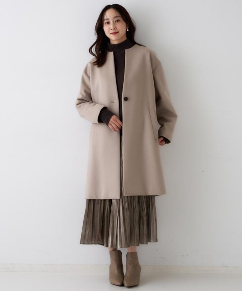 【日本製／通勤／フォーマル】カシミヤ混ノーカラーコート 