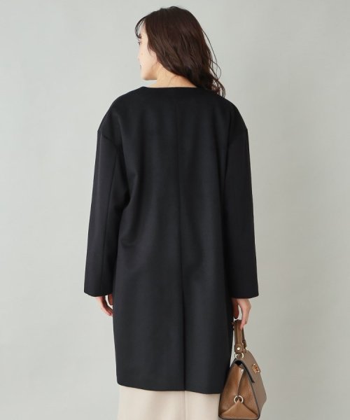 【日本製／通勤／フォーマル】カシミヤ混ノーカラーコート 