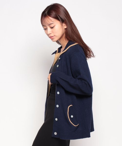 7G 天竺配色 襟タブ付き ニットジャケット 