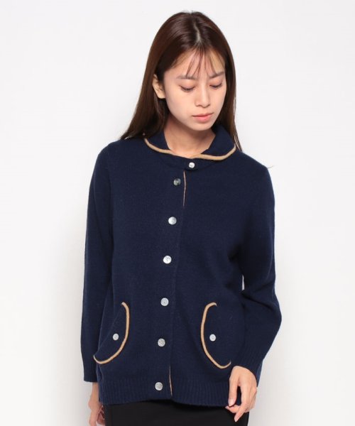 7G 天竺配色 襟タブ付き ニットジャケット 