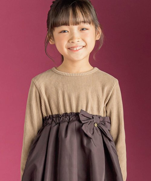 BeBe Petits Pois Vert(ベベ プチ ポワ ヴェール)/【店舗限定】リブ＋タフタバルーンドッキングワンピ(100~150cm)/img03