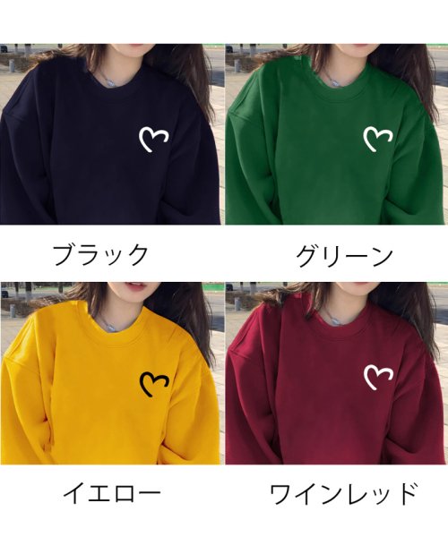 shoppinggo(ショッピングゴー)/トレーナー tシャツ ハート レディース クールネック ショート丈長袖 プルオーバー コットン スウェットシャツ パーカー トップス 綿 インナー 丸首/img02