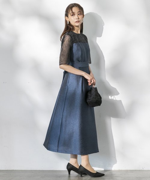 form forma(フォルムフォルマ)/【kaene】《formforma別注》 フロッキー×ジャガード ワンピース/結婚式/お呼ばれ/パーティー/クルーズ/発表会/img02