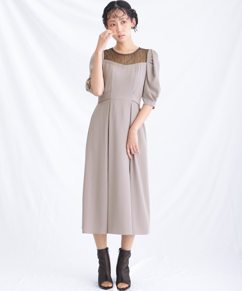 リボンベルトパフスリーブドレス 