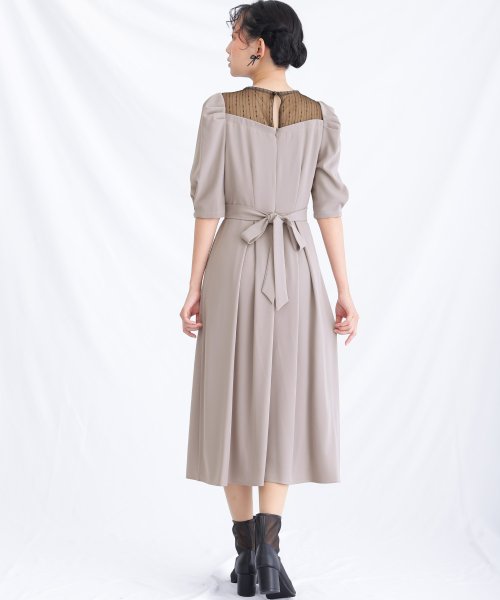 リボンベルトパフスリーブドレス 