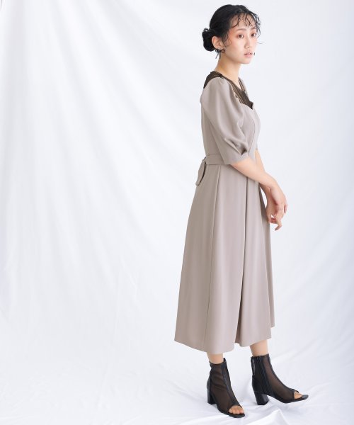 リボンベルトパフスリーブドレス 