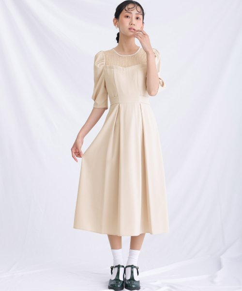 リボンベルトパフスリーブドレス 