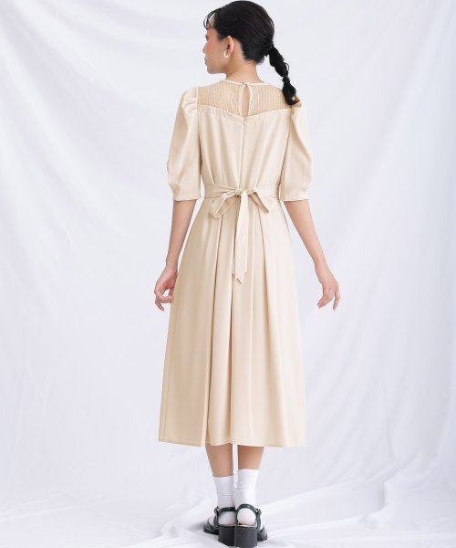 リボンベルトパフスリーブドレス 