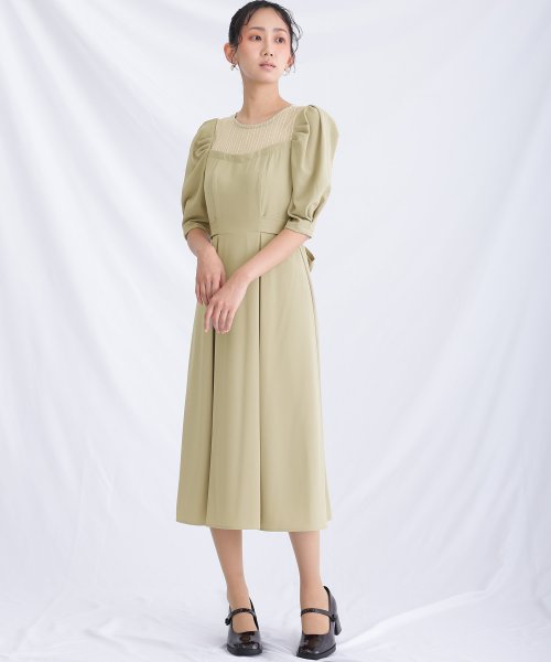 リボンベルトパフスリーブドレス 