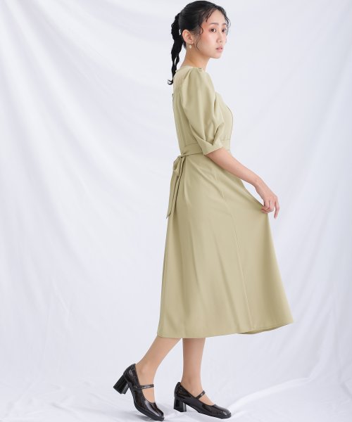 リボンベルトパフスリーブドレス 