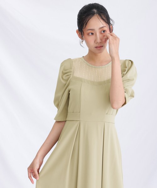 リボンベルトパフスリーブドレス 