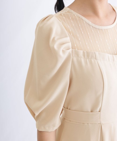 リボンベルトパフスリーブドレス 