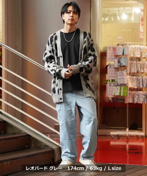 1111clothing(ワンフォークロージング)/◆モヘアタッチ 総柄 ビッグカーディガン◆ オーバーサイズ ニット カーディガン メンズ モヘア Vカーデ レディース セーター 総柄 ヒョウ ペイズリー/img09