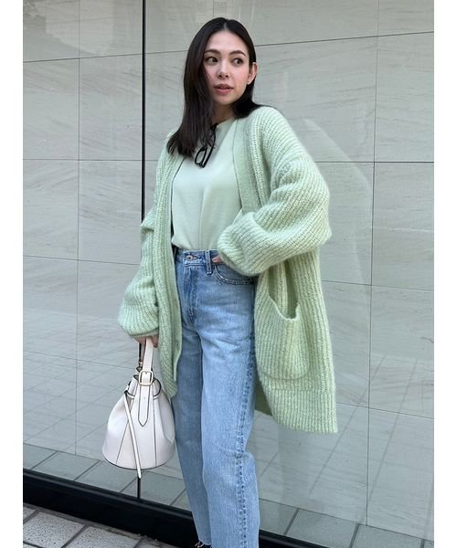 シェルボタンモヘヤシャギーカーデ 予めご了承ください