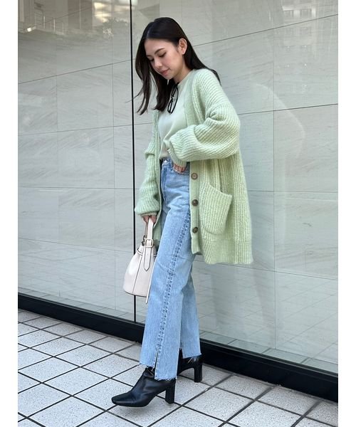 シェルボタンモヘヤシャギーカーデ 予めご了承ください