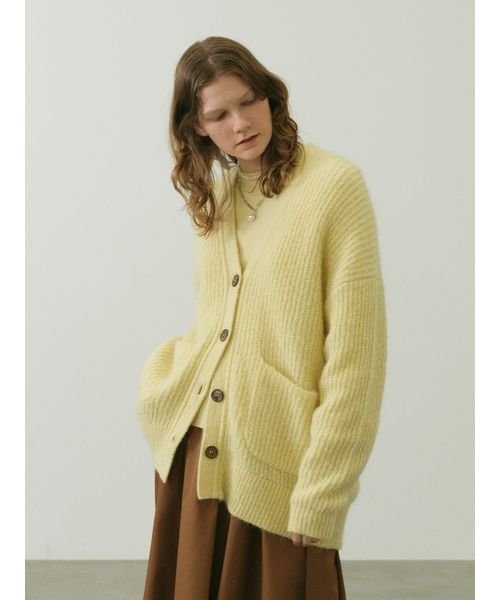 シェルボタンモヘヤシャギーカーデ 予めご了承ください