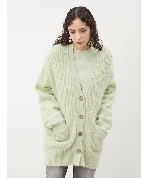 シェルボタンモヘヤシャギーカーデ 予めご了承ください