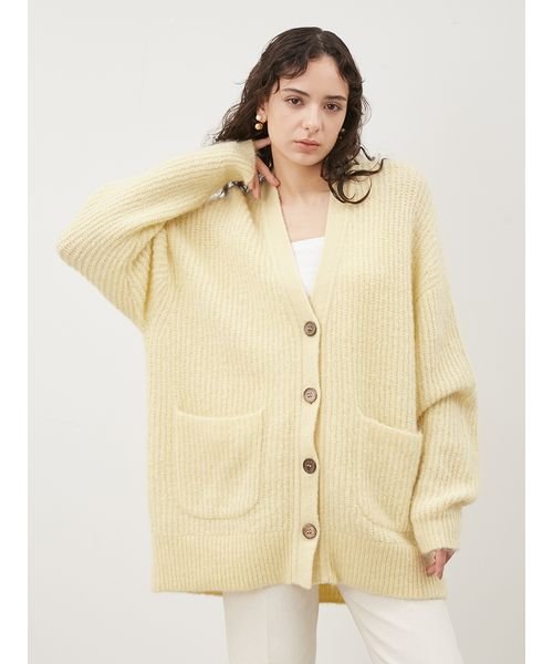 シェルボタンモヘヤシャギーカーデ 予めご了承ください