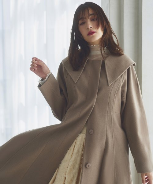 ウーリーストレッチ2wayバックタックロングノーカラーコート(K1267) K1267 ウーリーストレッチ2wayバックタックロングノーカラーコート ふくらみ感があり 保温効果も高めます ブラック