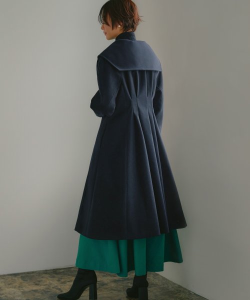 ウーリーストレッチ2wayバックタックロングノーカラーコート(K1267) K1267 ウーリーストレッチ2wayバックタックロングノーカラーコート ふくらみ感があり 保温効果も高めます ブラック