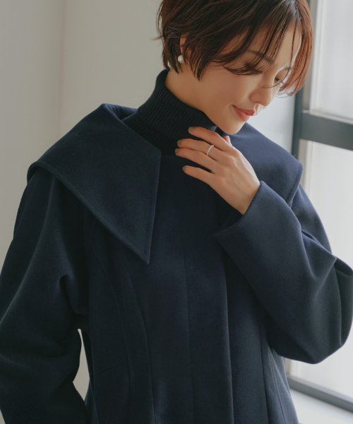 ウーリーストレッチ2wayバックタックロングノーカラーコート(K1267) K1267 ウーリーストレッチ2wayバックタックロングノーカラーコート ふくらみ感があり 保温効果も高めます ブラック