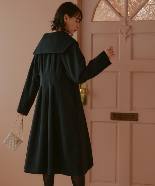 ウーリーストレッチ2wayバックタックロングノーカラーコート(K1267) K1267 ウーリーストレッチ2wayバックタックロングノーカラーコート ふくらみ感があり 保温効果も高めます ブラック