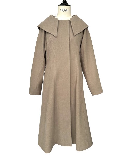 ウーリーストレッチ2wayバックタックロングノーカラーコート(K1267) K1267 ウーリーストレッチ2wayバックタックロングノーカラーコート ふくらみ感があり 保温効果も高めます ブラック