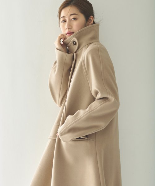 ニットメルトンスタンドカラーフレアコート(K1298) K1298 ふくらみ感があり 保温効果も高めます