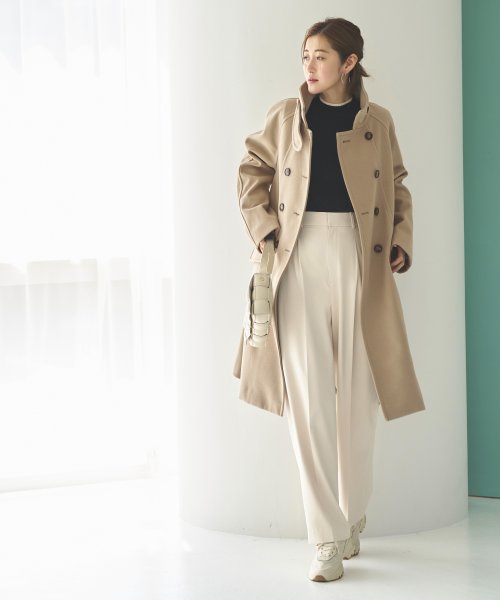 ニットメルトンスタンドカラーフレアコート(K1298) K1298 ふくらみ感があり 保温効果も高めます