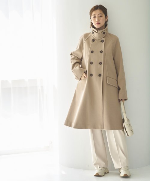 ニットメルトンスタンドカラーフレアコート(K1298) K1298 ふくらみ感があり 保温効果も高めます