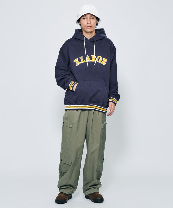 Striped rib store hooded sweatshirt