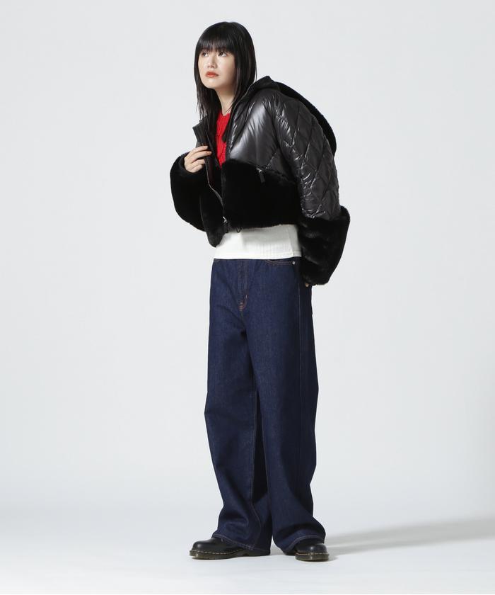 AULA AILA】アウラアイラ（0）ボア レザー ノーカラー ジャケット