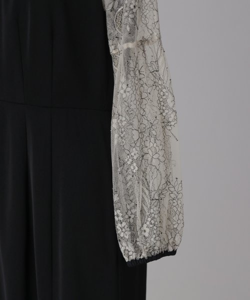 niana ニアナ 結婚式 ワンピース パーティードレス レース 切り替え ボウタイ リボン ボトルネック Iライン シンプル 無地 スリット ロング丈 ボリュ 5cm ニアナ