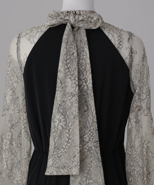 niana ニアナ 結婚式 ワンピース パーティードレス レース 切り替え ボウタイ リボン ボトルネック Iライン シンプル 無地 スリット ロング丈 ボリュ 5cm ニアナ