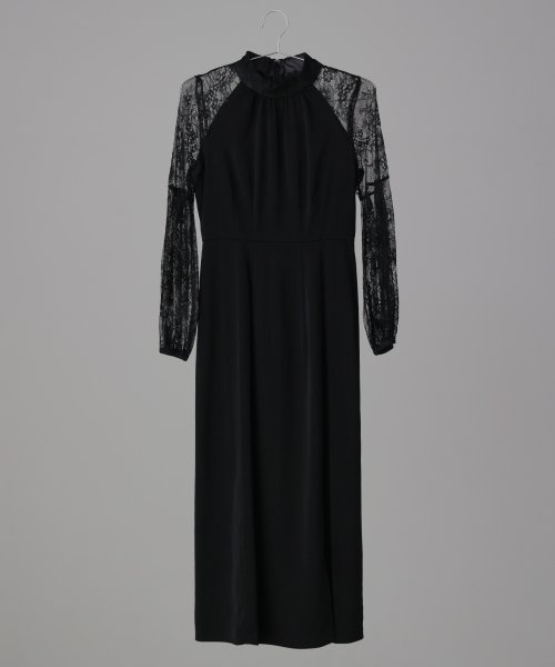 niana ニアナ 結婚式 ワンピース パーティードレス レース 切り替え ボウタイ リボン ボトルネック Iライン シンプル 無地 スリット ロング丈 ボリュ 5cm ニアナ