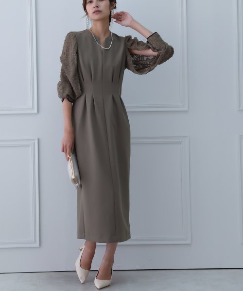 birei ビレイ 結婚式 ワンピース パーティードレス レースコンビタイトロングドレス レース ロング丈 長袖 スリット 2WAY オケージョン 春夏秋冬 オ ビレイ 結婚式