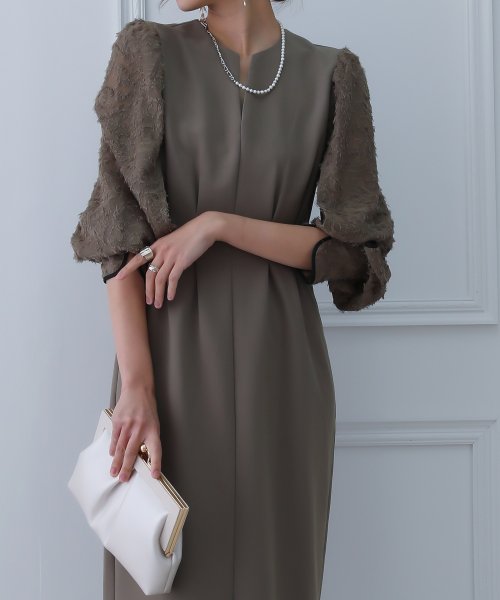 birei ビレイ 結婚式 ワンピース パーティードレス レースコンビタイトロングドレス レース ロング丈 長袖 スリット 2WAY オケージョン 春夏秋冬 オ ビレイ 結婚式