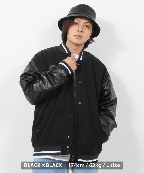 1111clothing(ワンフォークロージング)/◆ テックウール 袖PU バーシティージャケット◆ スタジャン メンズ ジャケット レディース オーバーサイズ ブルゾン スタジアムジャンパー ビッグシルエット/img21