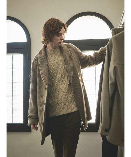 【MANTECO】チェック柄 ウール ショールカラー ハーフコート / チェスタ 