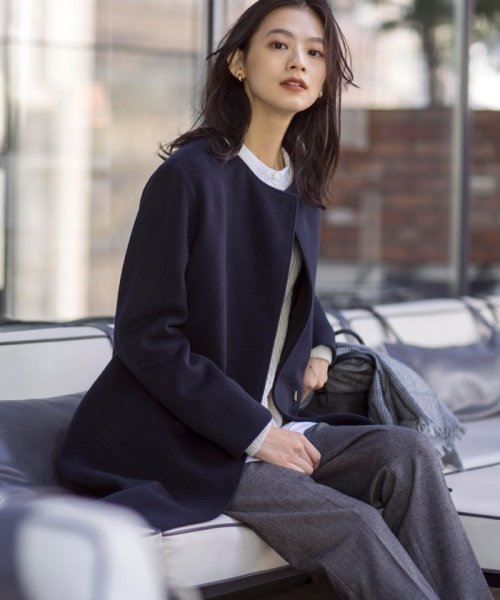 【WEB限定カラーあり】ブレンドビーバー ノーカラー コート 