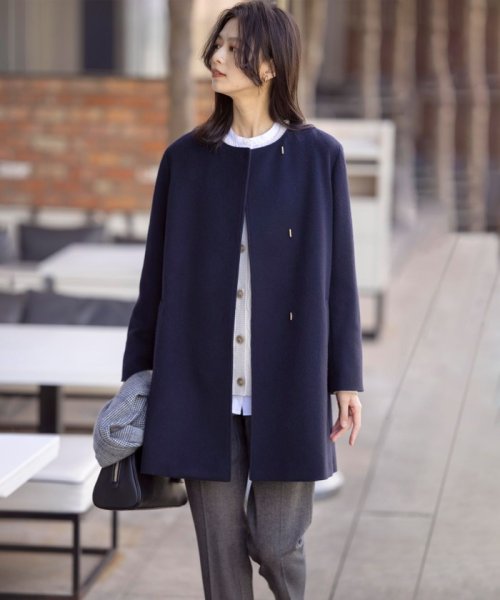 【WEB限定カラーあり】ブレンドビーバー ノーカラー コート 